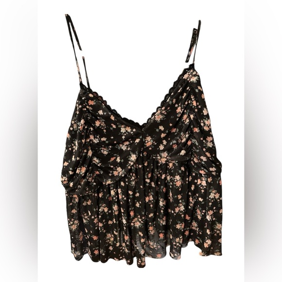 Mesh Floral Cami with V-neckline featuring lace trim - Picture 5 of 9